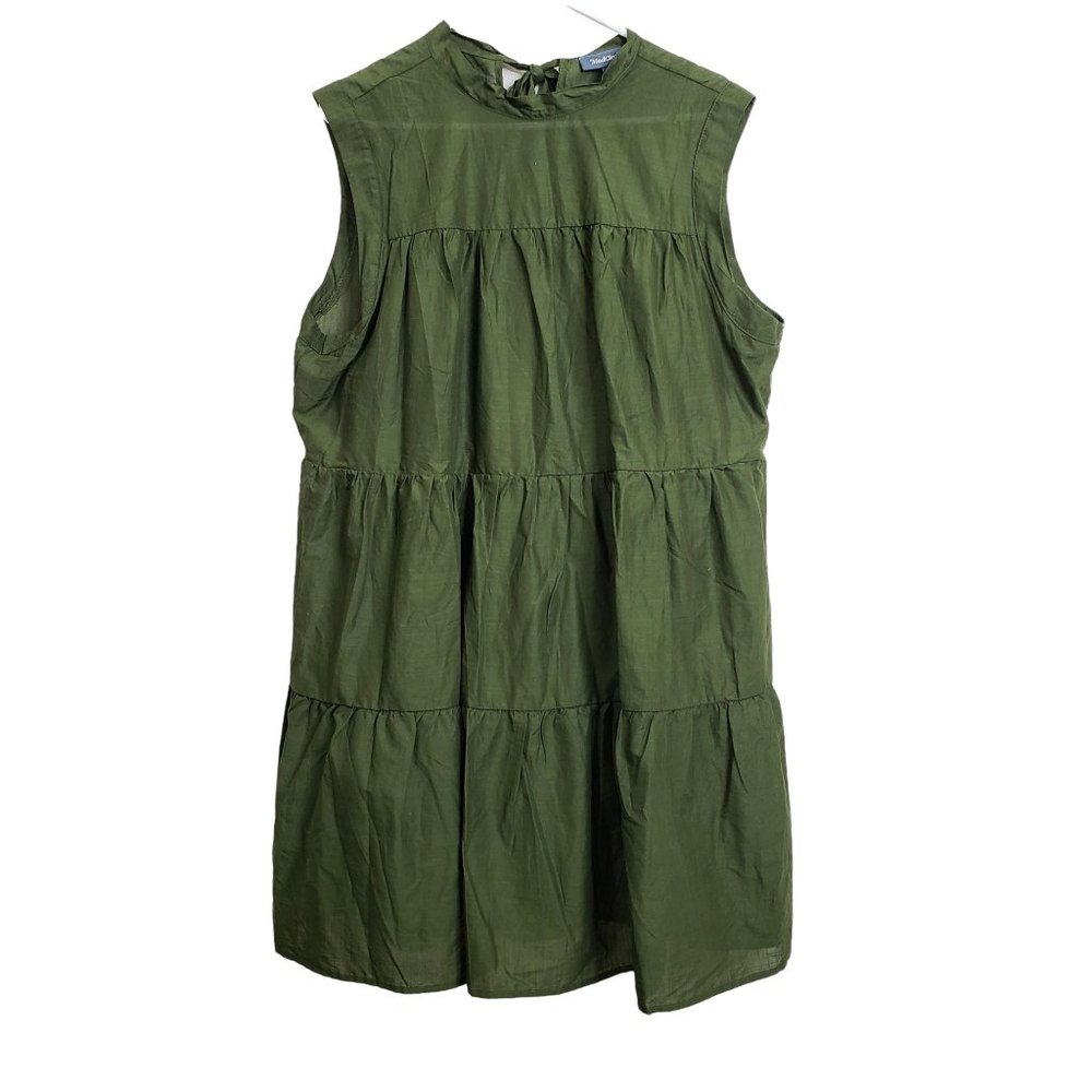 Modcloth Dress Tiers of Summer Sleeveless Shift Mock Neck Tie Olive Green XL